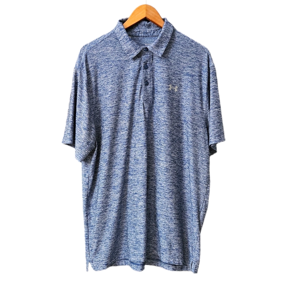 Under Armour Men's Polo Shirt Heatgear Loose Size XL Short Sleeve Blue White